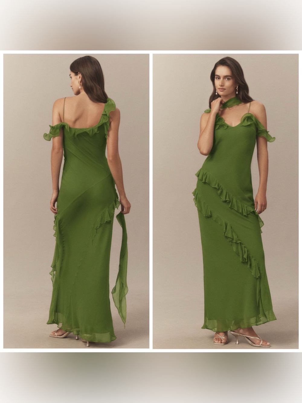 De La Vali Hemera‎ Ruffled Silk Scarf Maxi Dress Size 10